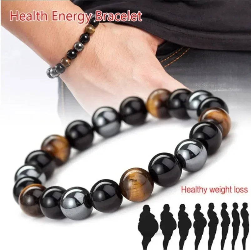 Women's Lymphatic Detoxification Bracelet Tiger's Eye Hematite Natural Stone Bracelet Men's Weight Loss Bracelet Health Jewelry