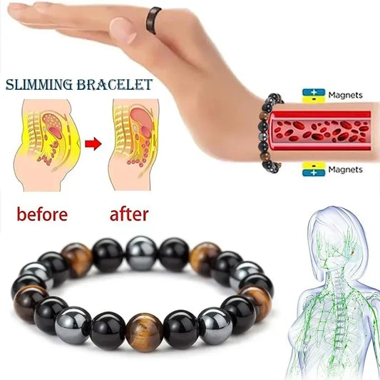 Women's Lymphatic Detoxification Bracelet Tiger's Eye Hematite Natural Stone Bracelet Men's Weight Loss Bracelet Health Jewelry